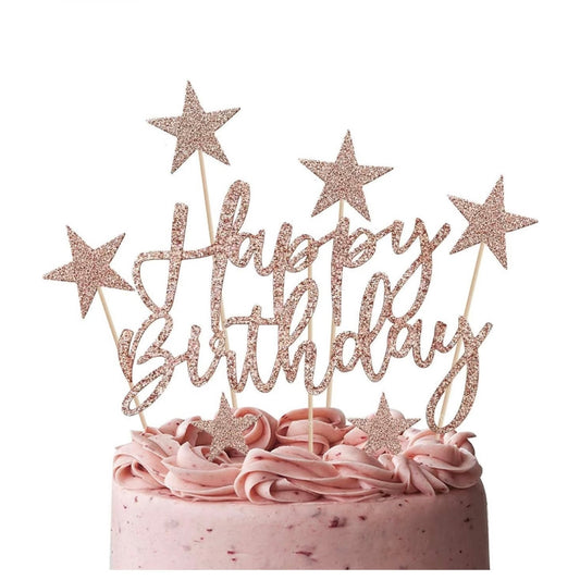 Happy Birthday Cake Topper with Stars